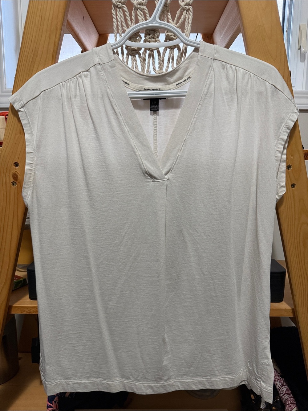 Cream Split V-Neck Cap Sleeve Blouse